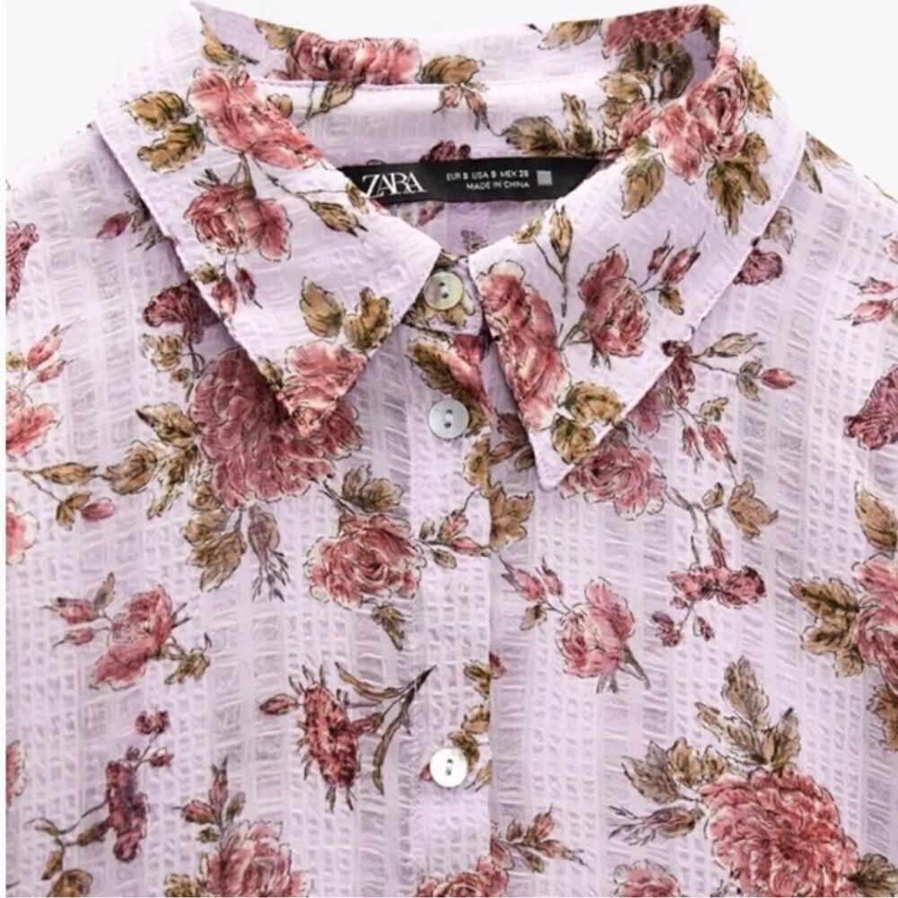 ZARA FLORAL PRINT BLOUSE - Picture 6 of 7
